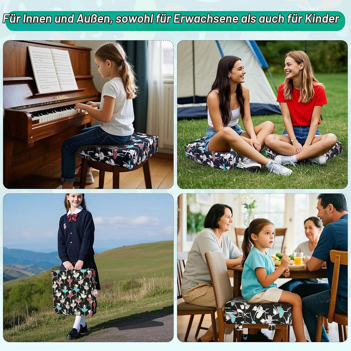 Zicac Sitzerhöhung Baby Tragbar Sitzkissen Cartoon Design für Kinder (Schwarz Dancer), Schwarz Dance