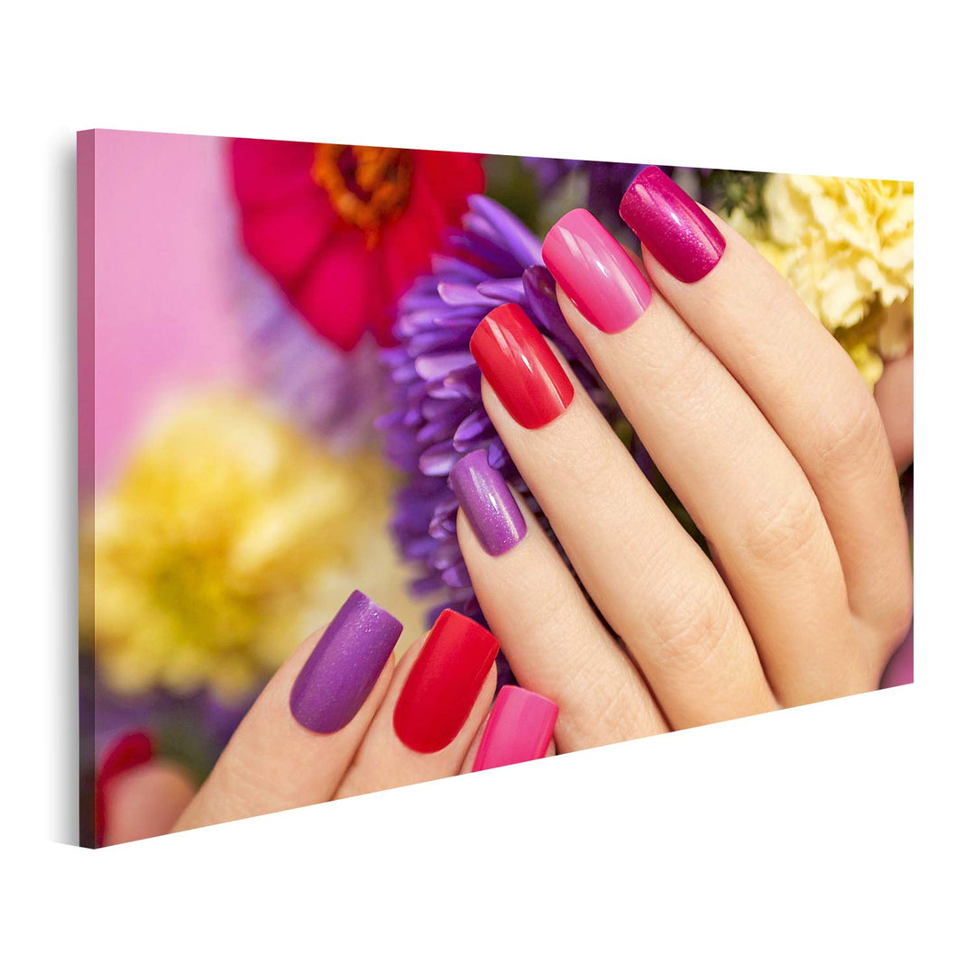 islandburner Bild auf Leinwand Nageldesign Blumen Farbiger Lack Frau Hand Bilder Wandbilder Poster L