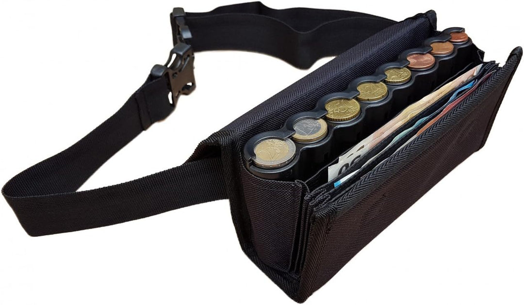 CLAIRE-FONCET Kellnertasche - Kellnerbörse – Hüfttasche in Canvas Gewebe, Inklusiv 8 Euro Munzen Gel