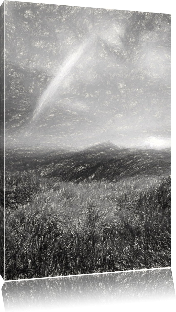 Pixxprint Berge mit Regenbogen am Himmel / 100x70cm Leinwandbild bespannt auf Holzrahmen/Wandbild Ku