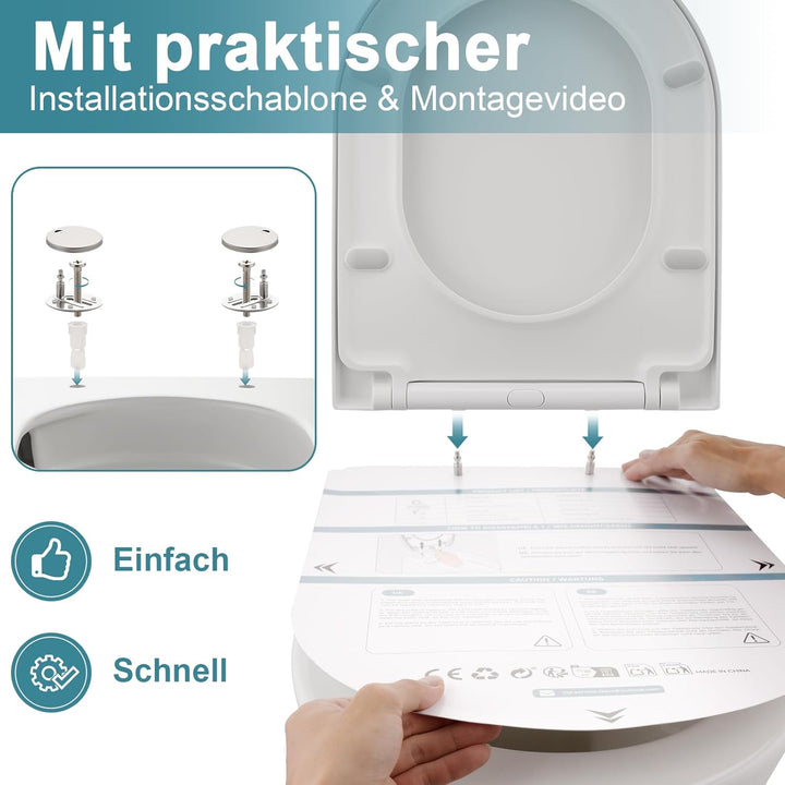 MEEJEE Toilettendeckel Lange D Form 460x365 mm, WC Sitz mit Absenkautomatik, Soft Close Klobrille, W