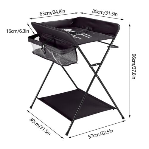 Baby Wickelkombi, Mobiler Wickeltisch mit Ablagefächer, Klappbare Wickelkommode mit Sicherheitsgurt,