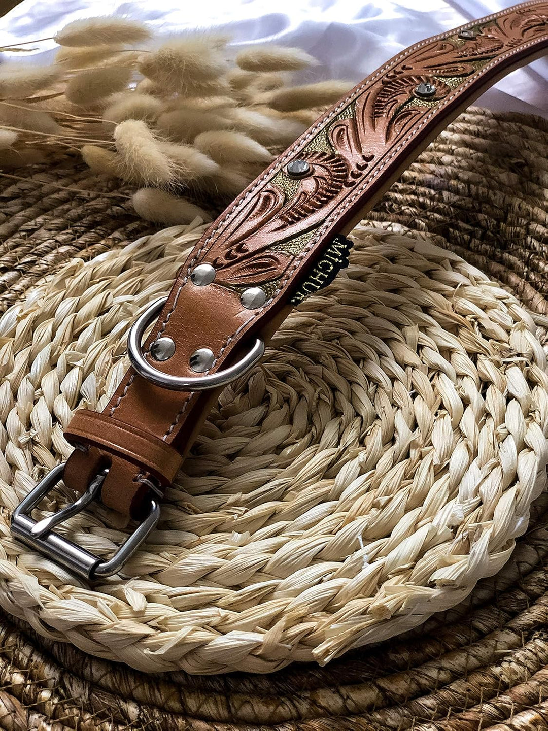 MICHUR GoldenEye Hundehalsband Leder, Lederhalsband Hund, Halsband, Leder, BEIGE, Caramel, Braun, Go