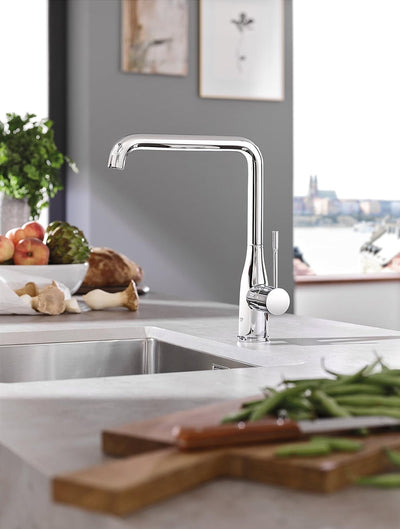 GROHE Essence New - Einhand-Spültischbatterie (hoher Auslauf, Schwenkbereich wählbar 0°/150°/360°, f