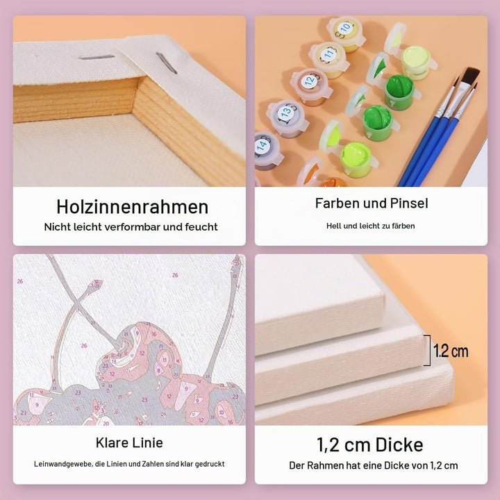 WIKOGDFE Malen nach Zahlen Obst-Set,6-teilig DIY Handgemaltes Ölgemälde Kit,Mini Malen nach Zahlen E