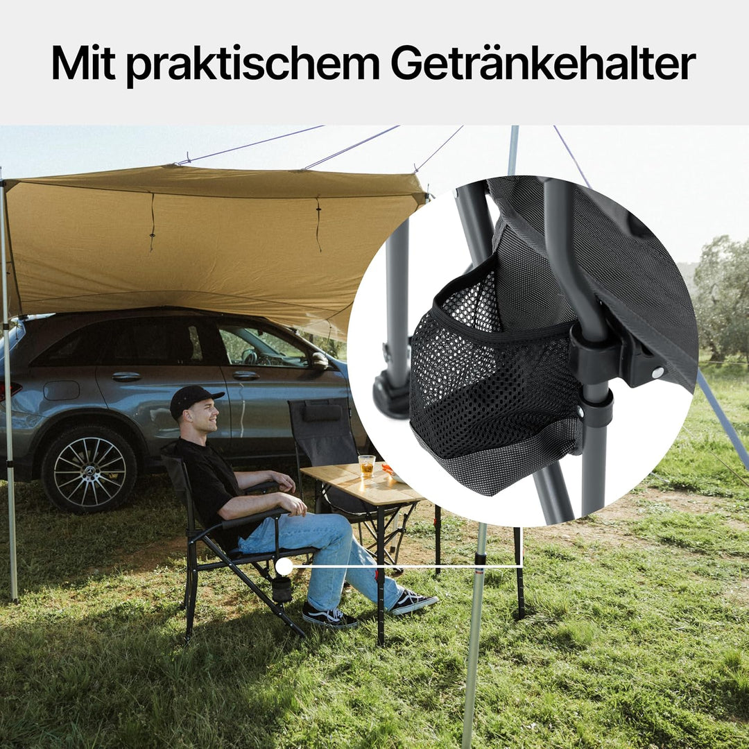 qeedo Johnny Jumbo, Stabiler XXL Campingstuhl bis 250 kg belastbar, mit Armlehnen, Getränkehalter, K