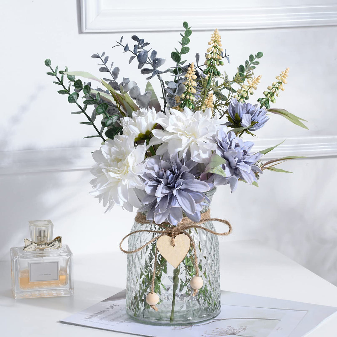 COZZI CODI Gefälschte Blumen mit Vase, künstliche Blaue Blumen in Vase, Seidenblumen-Arrangement mit