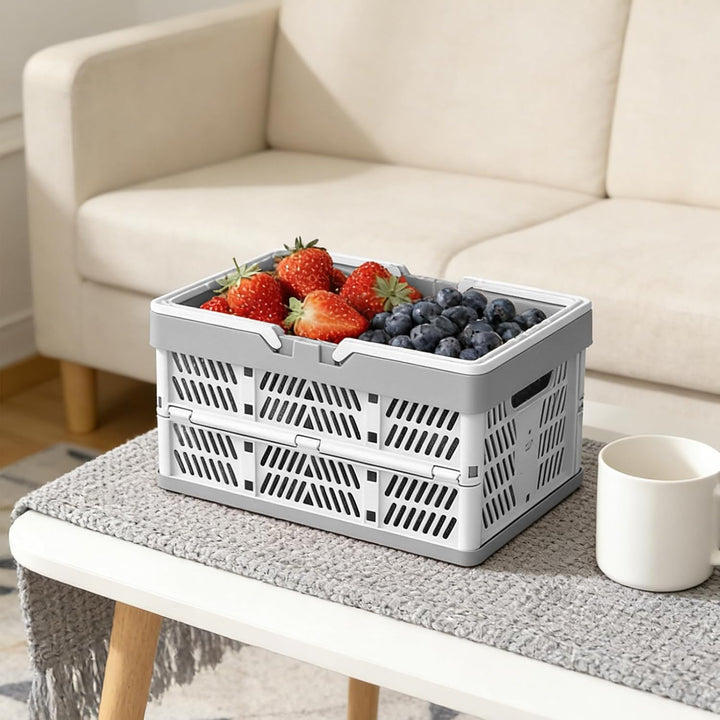 2 Stück Faltbarer Klappbox Klein, Klappbar Tragbarer Korb mit Henkel Faltbox Plastik Klappbox Campin