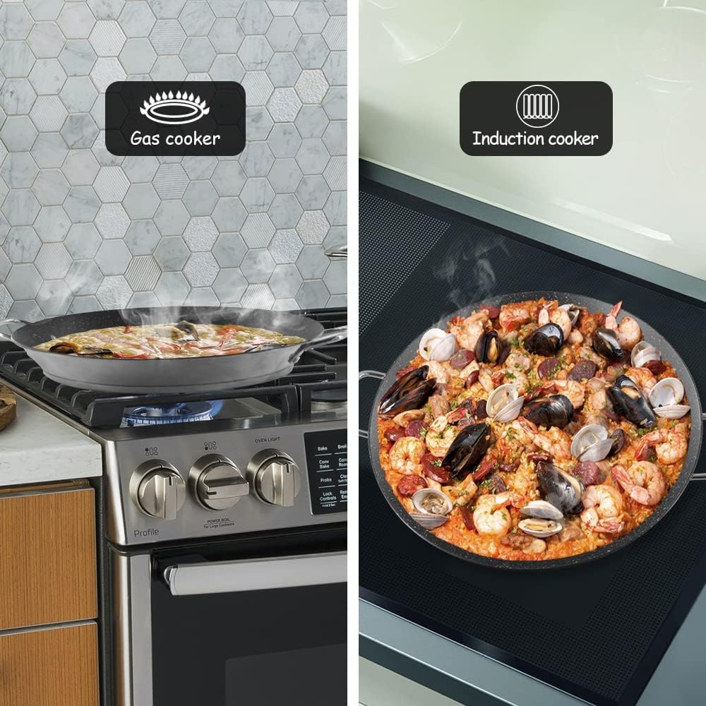ROSSETTO Paella Pfanne Induktion 38 cm Paella-pfanne Grill, 18/10 Edelstahl Pfanne, für 4-6 Personen
