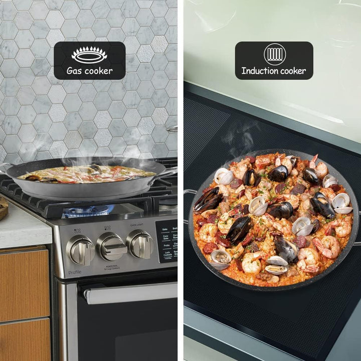 ROSSETTO Paella Pfanne Induktion 38 cm Paella-pfanne Grill, 18/10 Edelstahl Pfanne, für 4-6 Personen