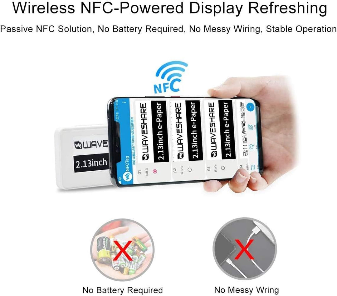 IBest 2.13inch Passive NFC-Powered e-Paper Black/White e-Ink Display, No Battery Required, Wireless