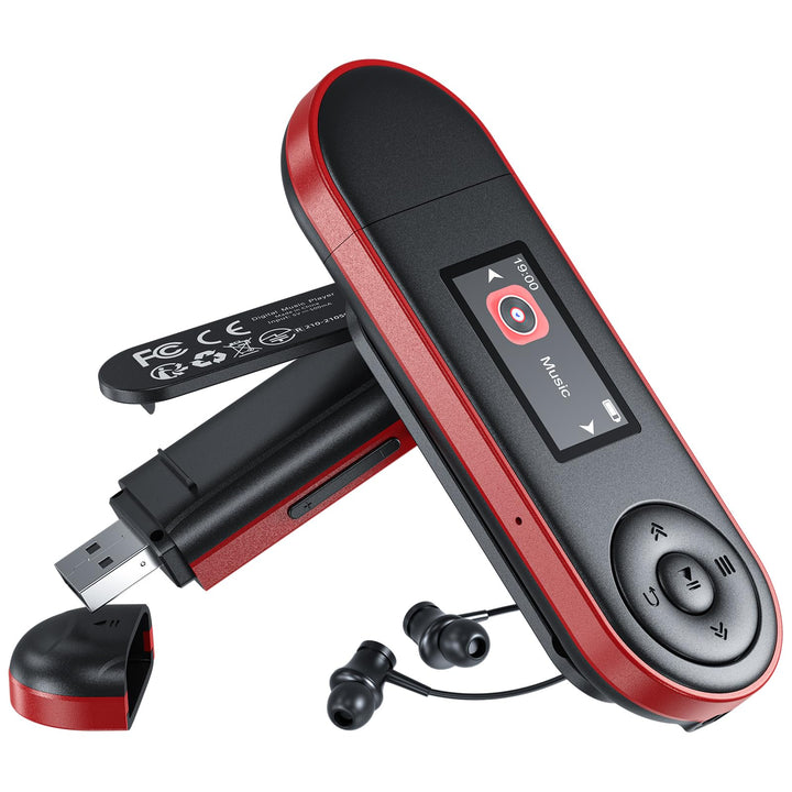 64GB MP3 Player mit Bluetooth 5.3, USB Plug & Play, Nur 28g, Physische Tasten für Blindbedienung, Cl