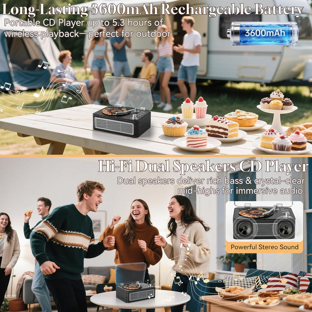 Gueray Tragbarer CD Player Bluetooth CD-Player mit Lautsprecher & Radio & Fernbedienung Unterstützt