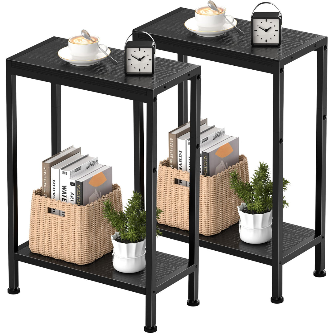 Schmaler Beistelltisch, Nachttisch, 2er Set, 2 Ablagen Nachttisch Schmal mit Stauraum, sofa beistell