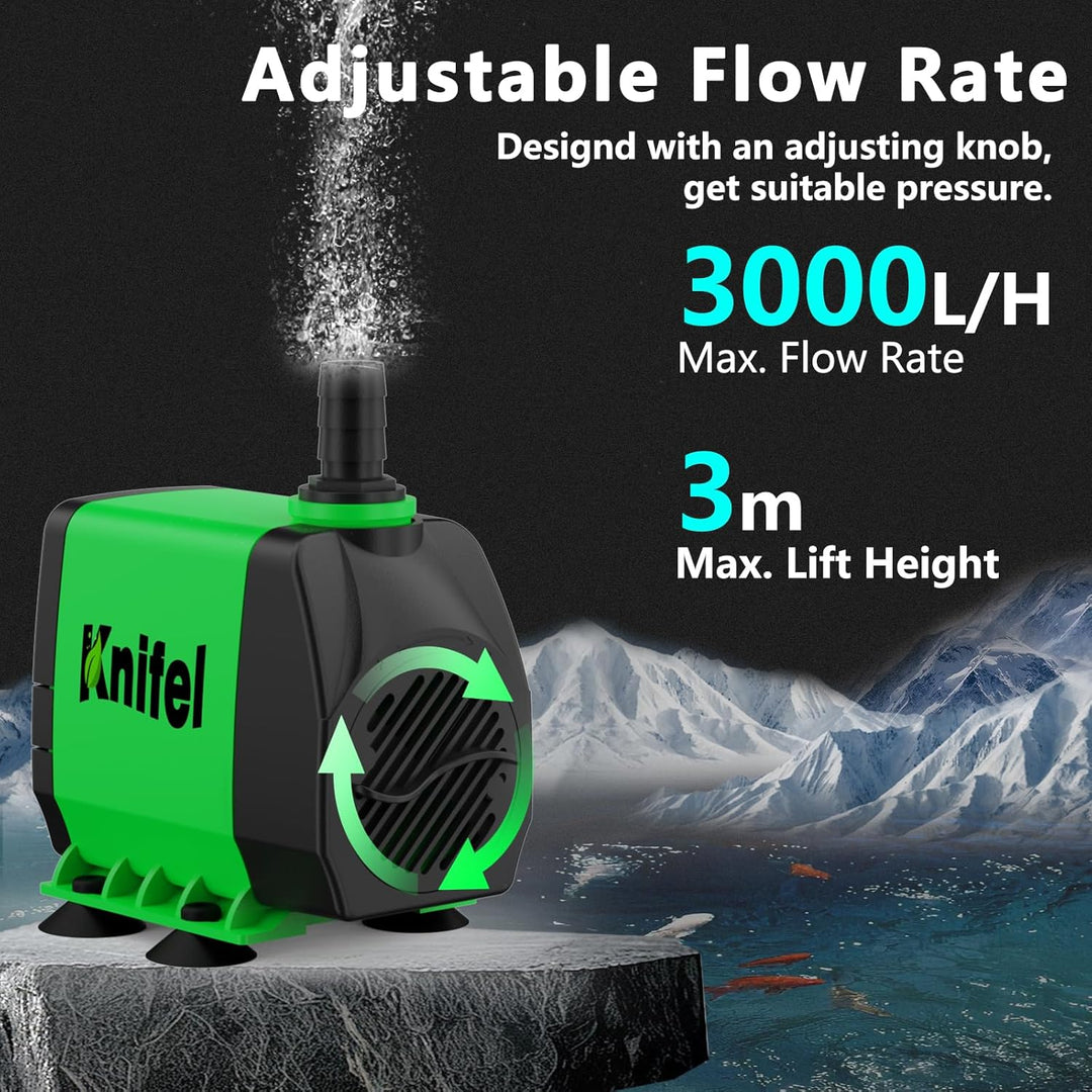 Teichpumpe Filterpumpe 60W 3000L/H Schutz vor überhitzung Funktion Ultra Leise Springbrunnenpumpe Wa