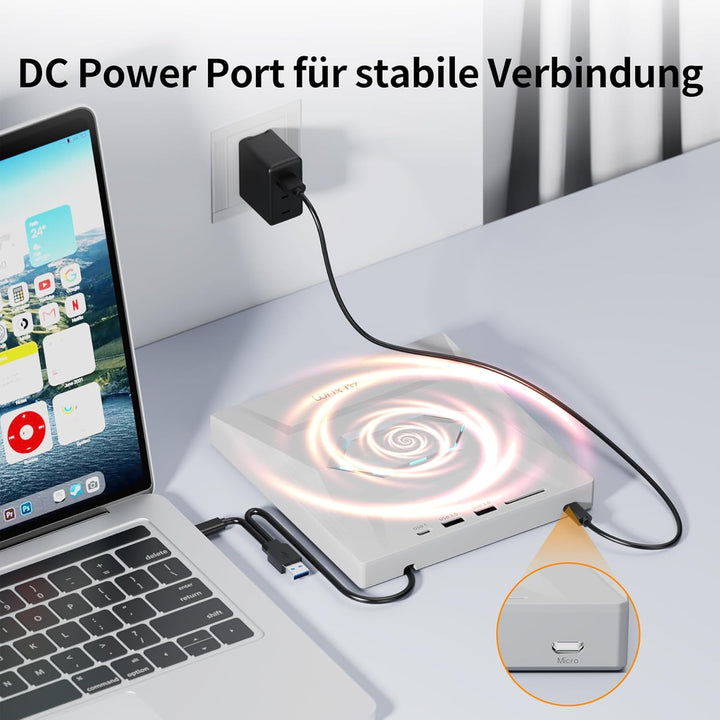Alxum Externes DVD Laufwerk - USB 3.0 Type C CD Laufwerk extern USB mit SD/TF Kartenleser und USB An