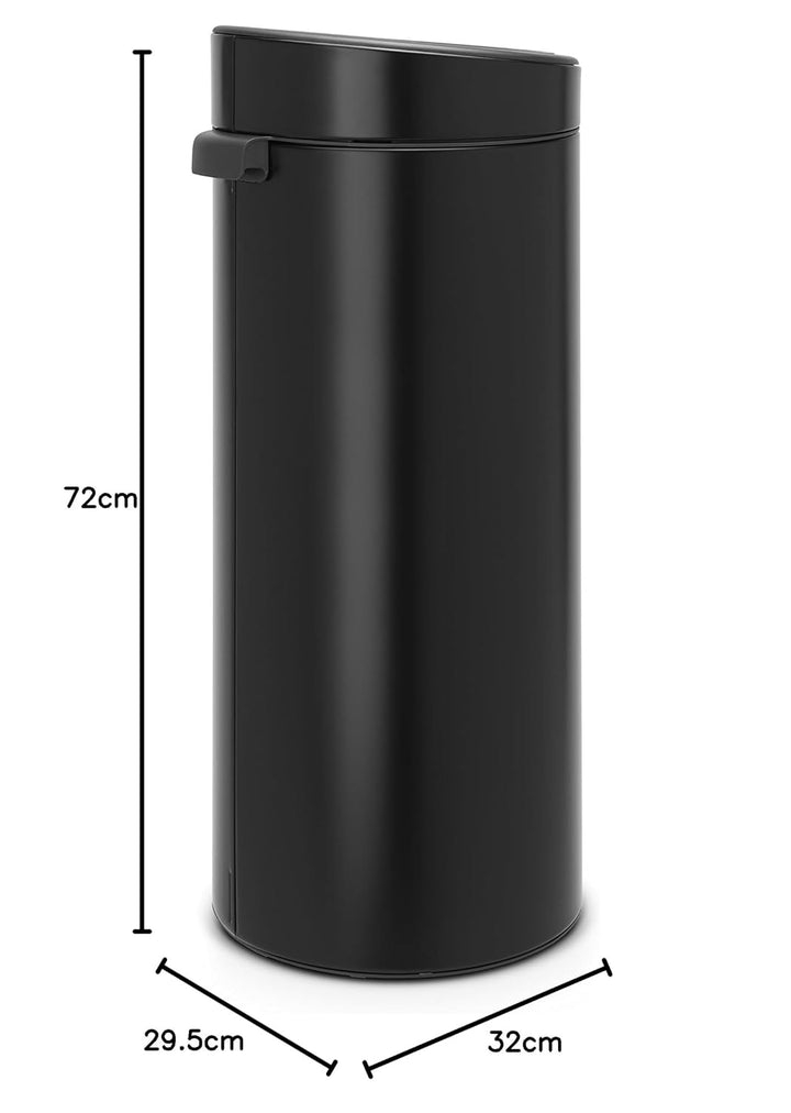 Brabantia 115301 Touch Bin New mit herausnehmbaren Kunststoffeinsatz, 30 L, Edelstahl, schwarz matt,