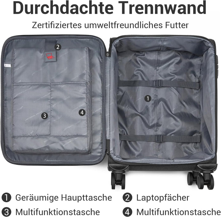 British Traveller Handgepäck Koffer Stoff, 41 Liter-Leichter Weichgepäckkoffer mit separatem Laptop-