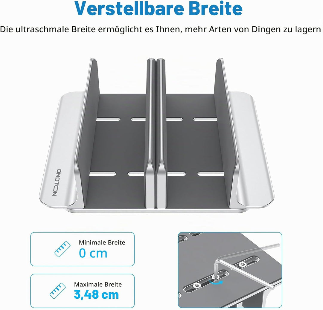OMOTON 3 Slot Aluminium Vertikal Laptop Ständer, Verstellbarer Notebook Ständer, Laptop Halterung fü
