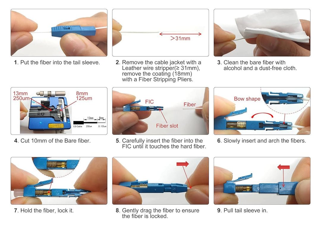 [10 StüCk] Fiber Fast Connector, Fiber Optic Quick Connector, Lc/APC, for 0.9mm Cable LC/APC 0.9mm 1