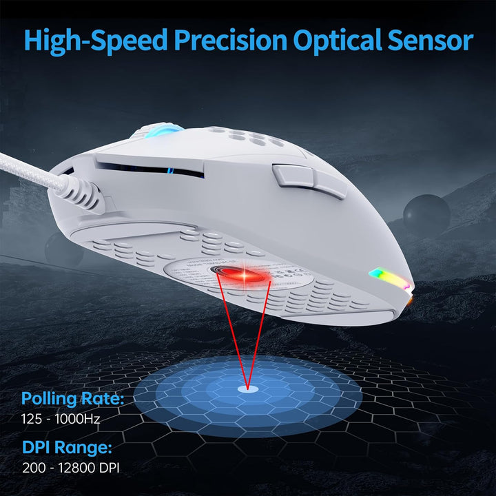 TMKB M1se Gaming Maus, USB, mit 12800 DPI Optischer Sensor,6 Programmierbare Tasten Wabenmaus,Anpass