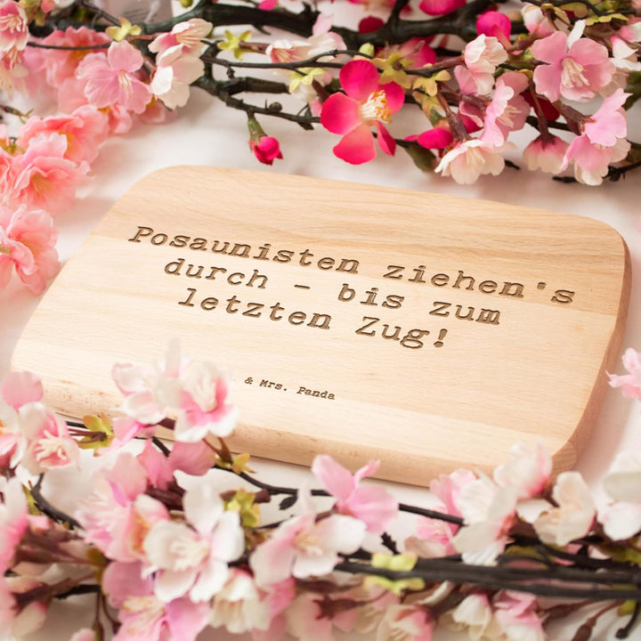 Mr. & Mrs. Panda Frühstücksbrett Spruch Trombone Durchzieher - Geschenk, Posaune, handgefertigte Pro