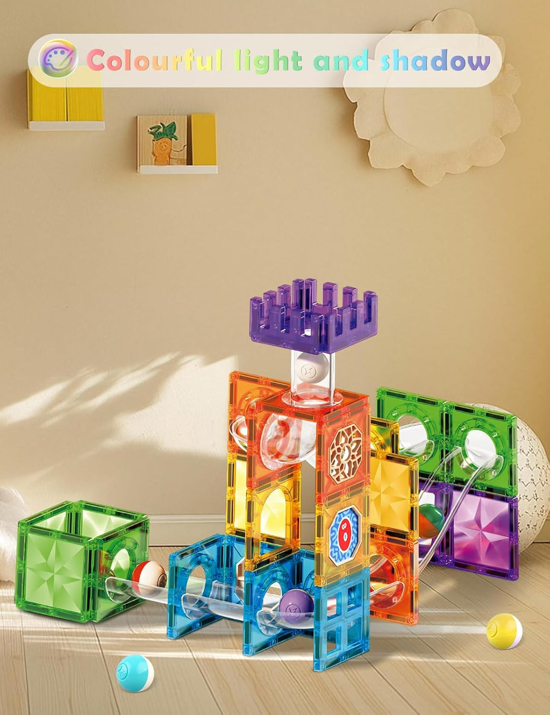 ROXENDA 73 Piezas Magnetische bausteine kugelbahn- Juguete Educativo Stem para niños. Con imanes pot