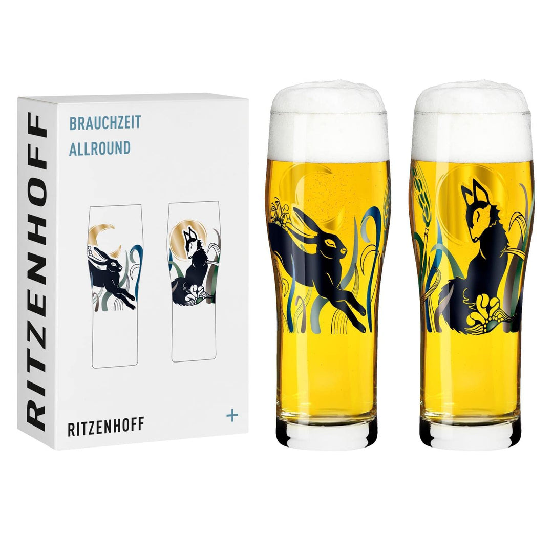 RITZENHOFF 3781001 Trinkglas universal 600 ml – Serie Brauchzeit Nr. 1 – 2 Stk. mit abgestimmtem Mot