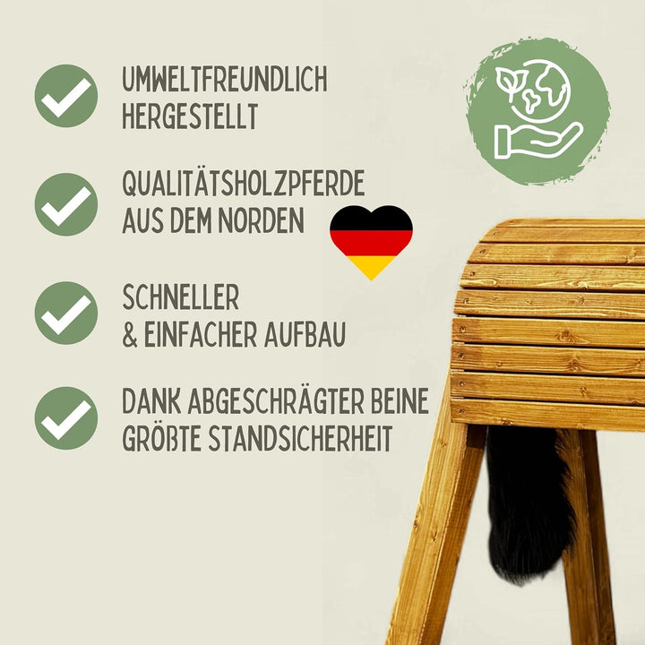 Dein Holzpferd Kastanie 90cm für draussen Reitpferd Mäxchen Garten Voltigierbock für Kinder, Stehpfe