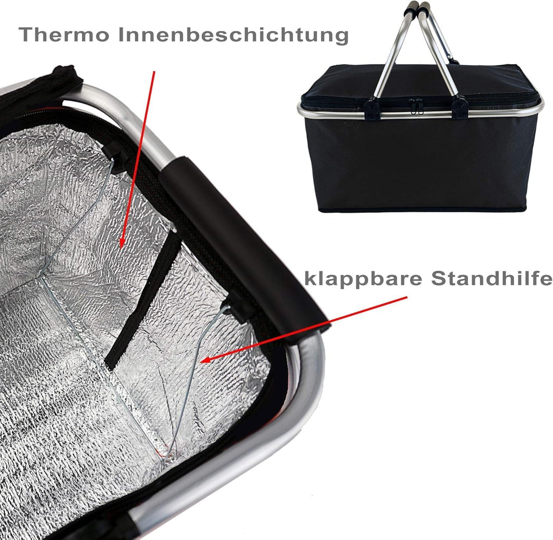Faltbarer Einkaufskorb mit Kühlfunktion [30L] – Isolierter Korb & Picknickkorb mit Alurahmen, leicht