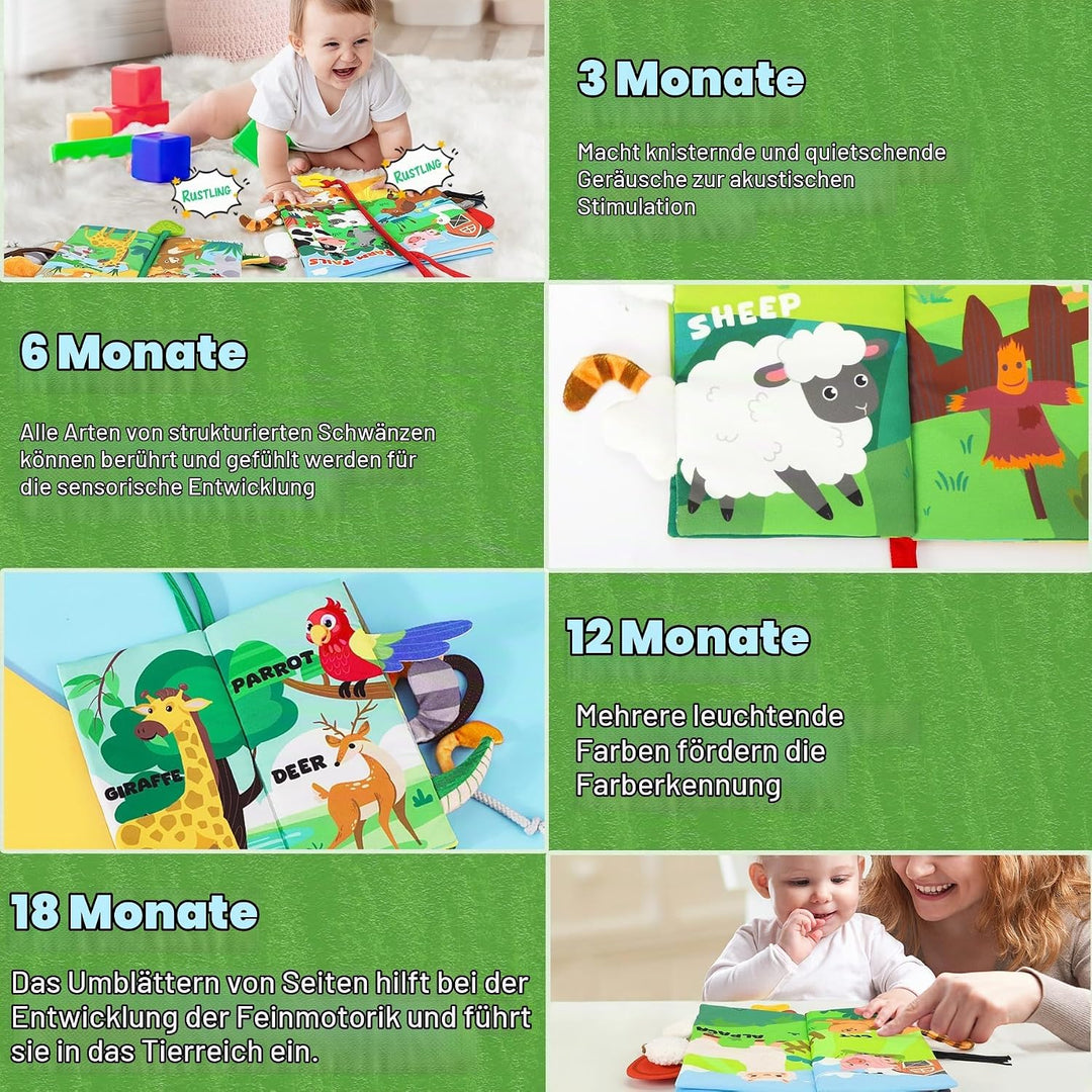 BBWOO Baby Spielzeug 0 3 6 Monate,Babybuch Quiet Book knisterbuch stoffbuch fühlbuch Baby Buch Kinde