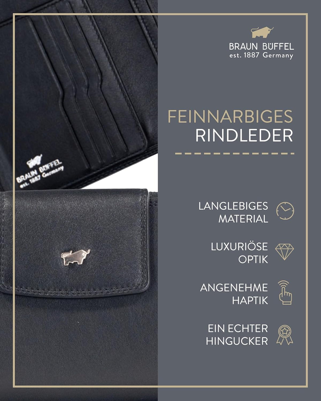 BRAUN BÜFFEL Herren Geldbörse aus echtem Rindsleder Golf mit RFID Schutz - Mittelgrosse Reissverschl