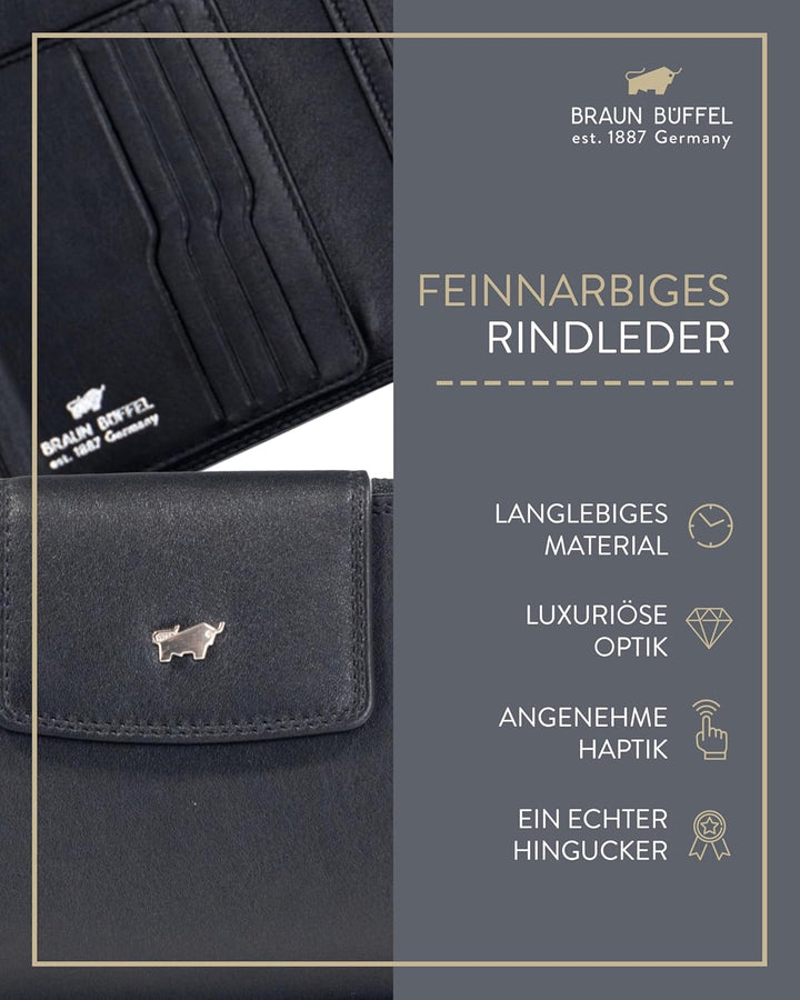 BRAUN BÜFFEL Herren Geldbörse aus echtem Rindsleder Golf mit RFID Schutz - Mittelgrosse Reissverschl