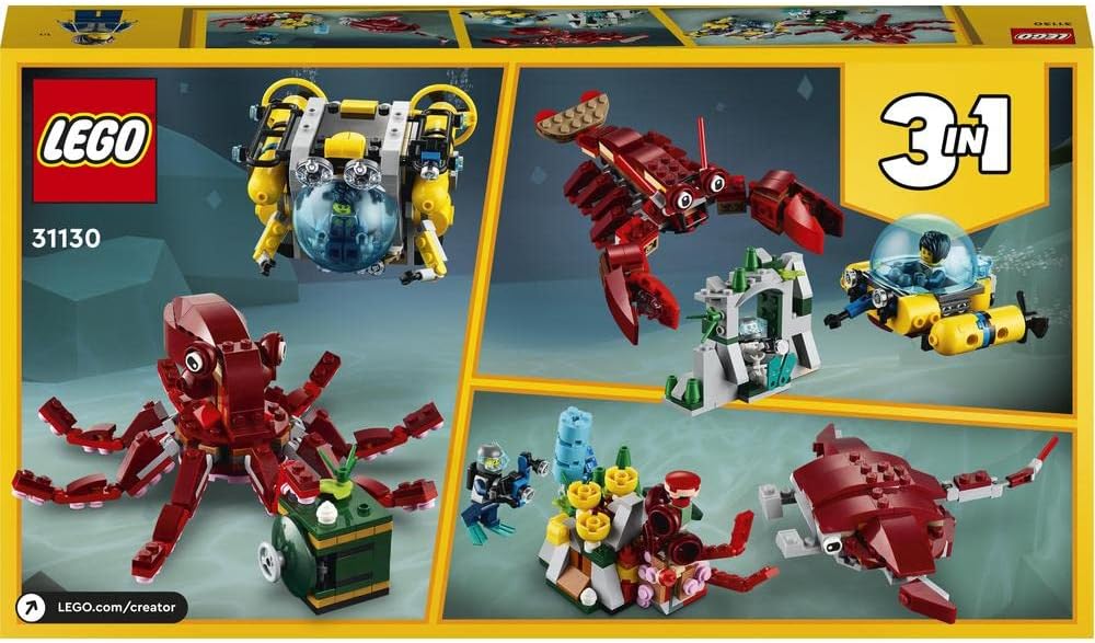 LEGO 31130 Creator 3 in 1 Sunken Treasure Mission Auswahl aus 3 riesigen See Tieren in 1 Set, darunt