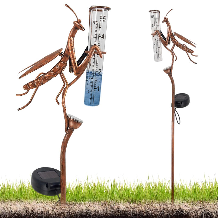 Solar Regenmesser für Garten mit Erdspiess und LED, Niederschlagsmesser Frostsicher Glas für Rasen,
