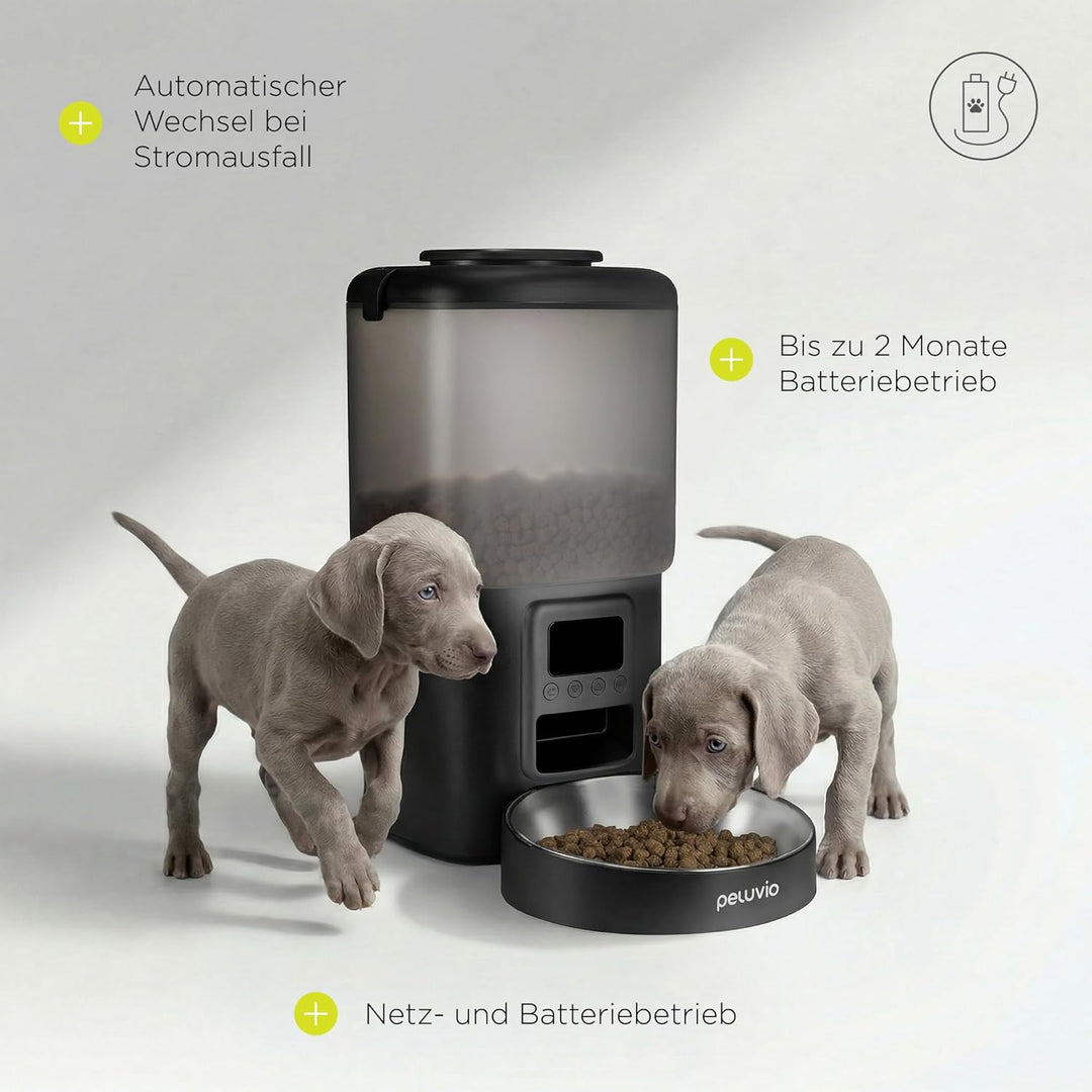 Crispy Futterautomat für Hunde, Automatischer Futterspender Hund mit Timer, bis zu 4 Mahlzeiten, Not