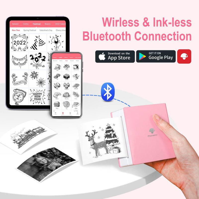 Phomemo M02 Mini Drucker Bluetooth Taschendrucker Fotodrucker Kompatibel mit Android- und iOS-System