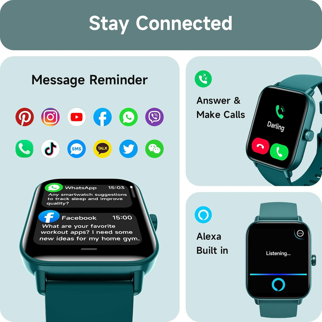 Smartwatch Herren Damen mit Telefonfunktion,1.8" Smart Watch Fitnessuhr mit Whatsapp und Alexa,Herzf