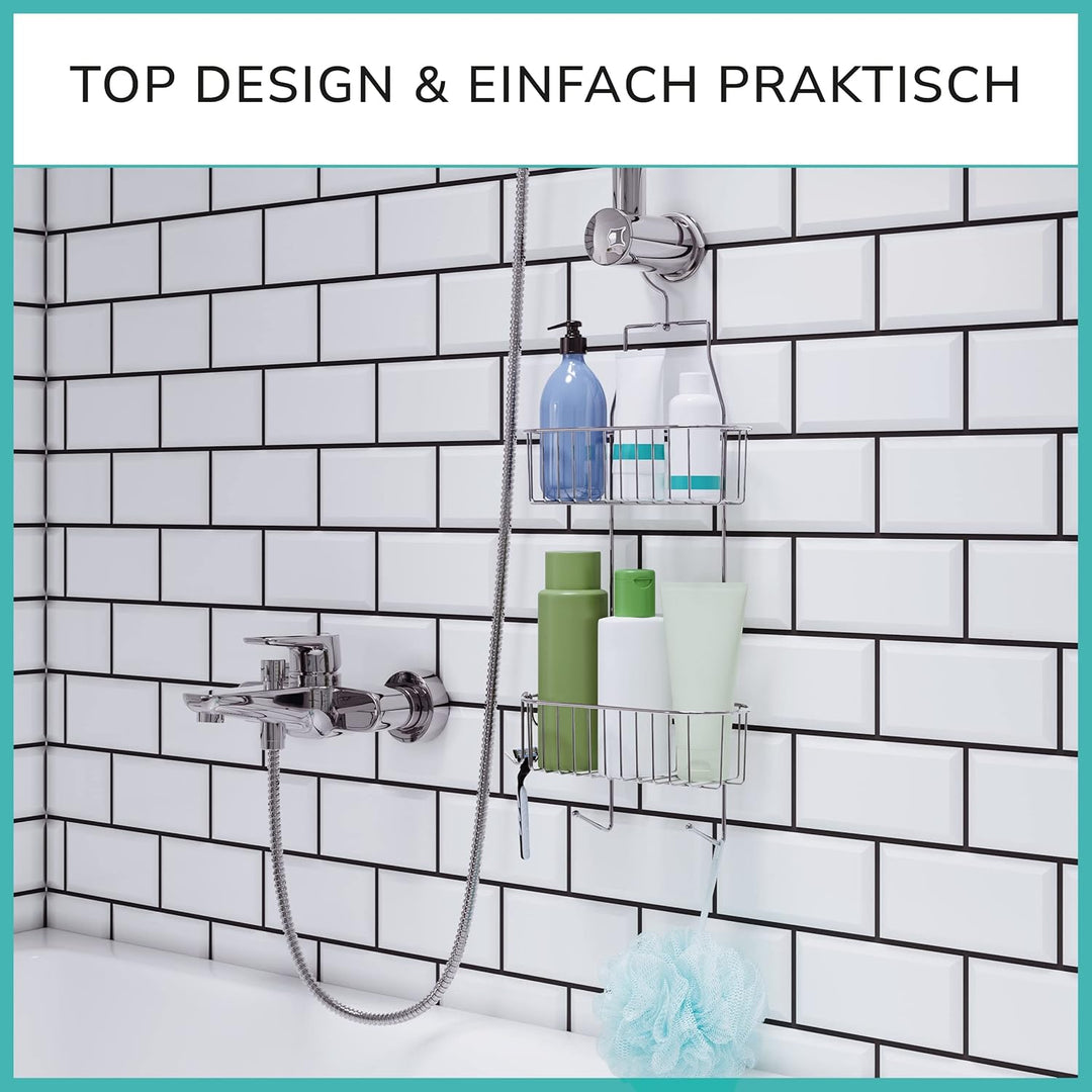 Duschablage zum Hängen mit 3 Fach Anti-Rost Schutz inkl. gratis Rasierhalter, Saugnäpfe & Abstandsri