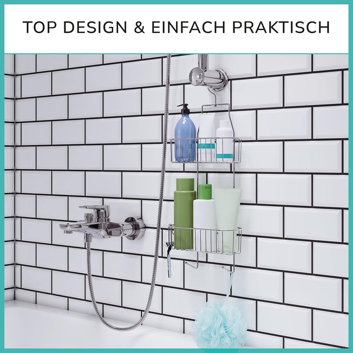 Duschablage zum Hängen mit 3 Fach Anti-Rost Schutz inkl. gratis Rasierhalter, Saugnäpfe & Abstandsri