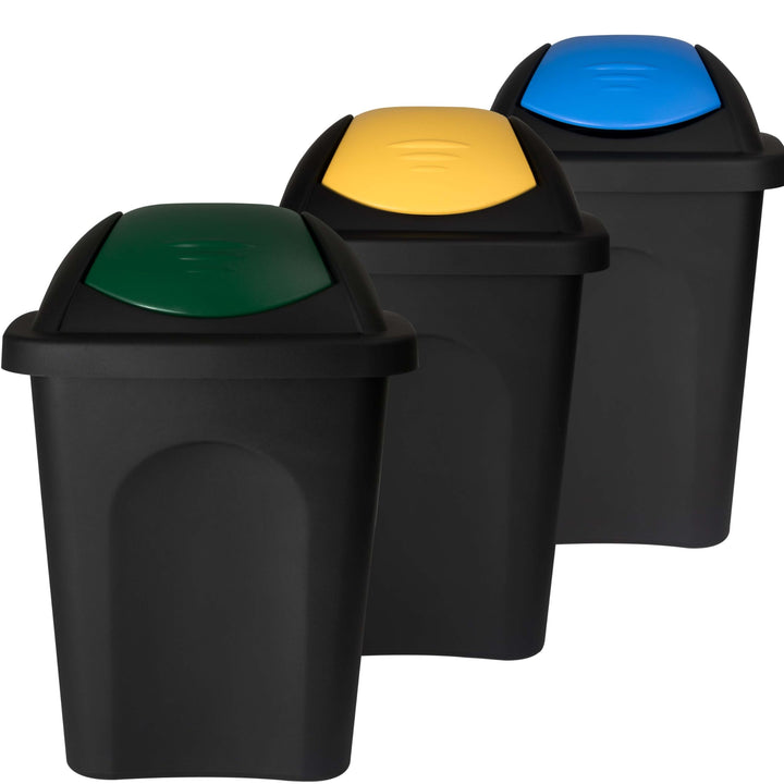 3x Schwingdeckel Mülleimer 30l gelb blau grün Gelber Sack Küche 3 Trash Bin Gelb-Blau-Grün 3 Stück,