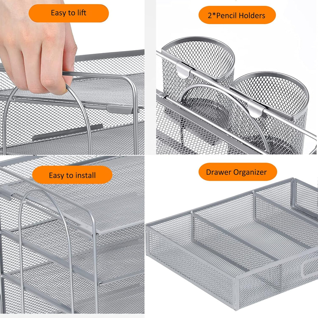 Vikmyer 4-Trays Desktop File Organizer, Mesh Office Desk Supplies Organizer Dokument Brieffachhalter