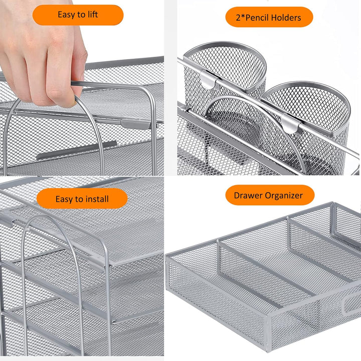 Vikmyer 4-Trays Desktop File Organizer, Mesh Office Desk Supplies Organizer Dokument Brieffachhalter