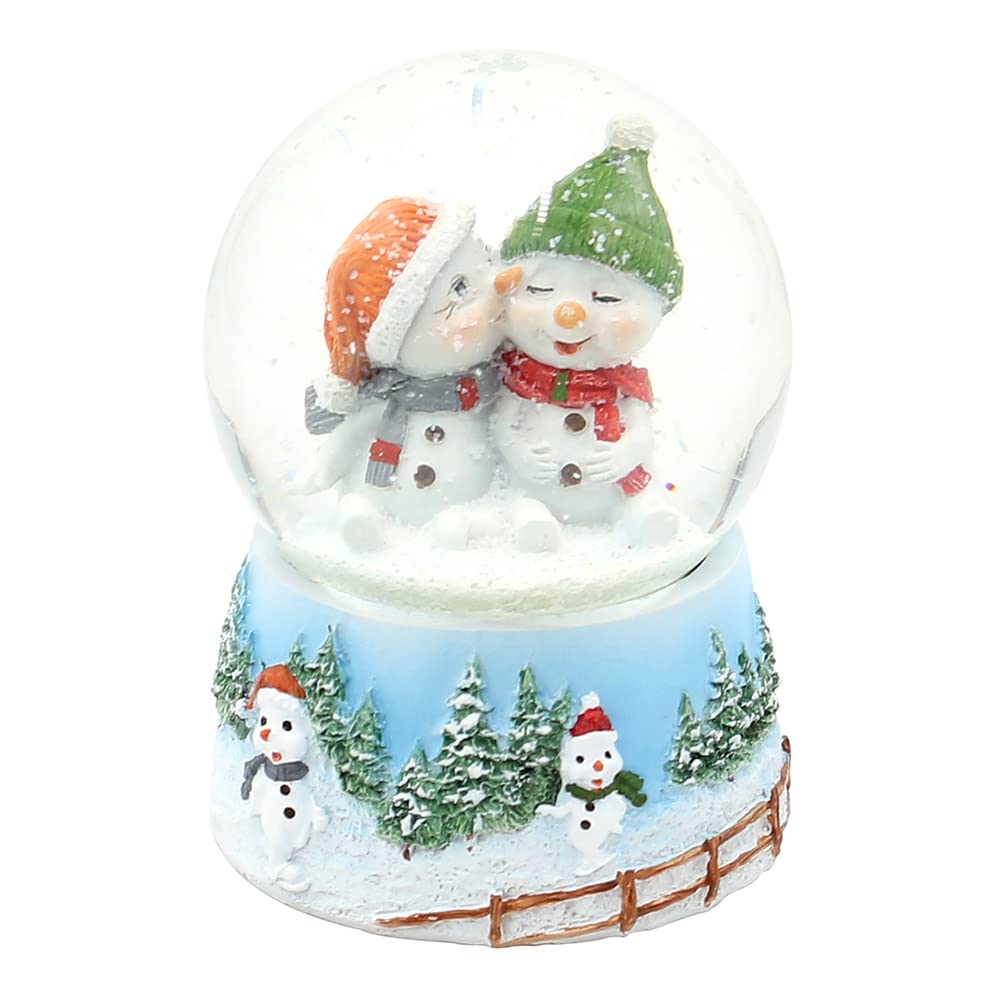 Dekohelden24 Schneekugel Schneekinder mit Mütze auf aufwendig verziertem Sockel, Masse L/B/H: 6,5 x