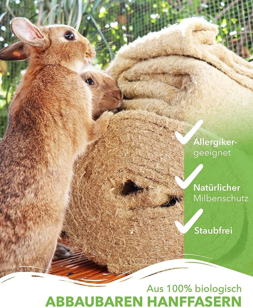 Nagerteppich aus 100% Hanf, 120 x 50cm, 5mm dick, Hanfteppich für alle Kleintiere, Hanfmatte Nagerma