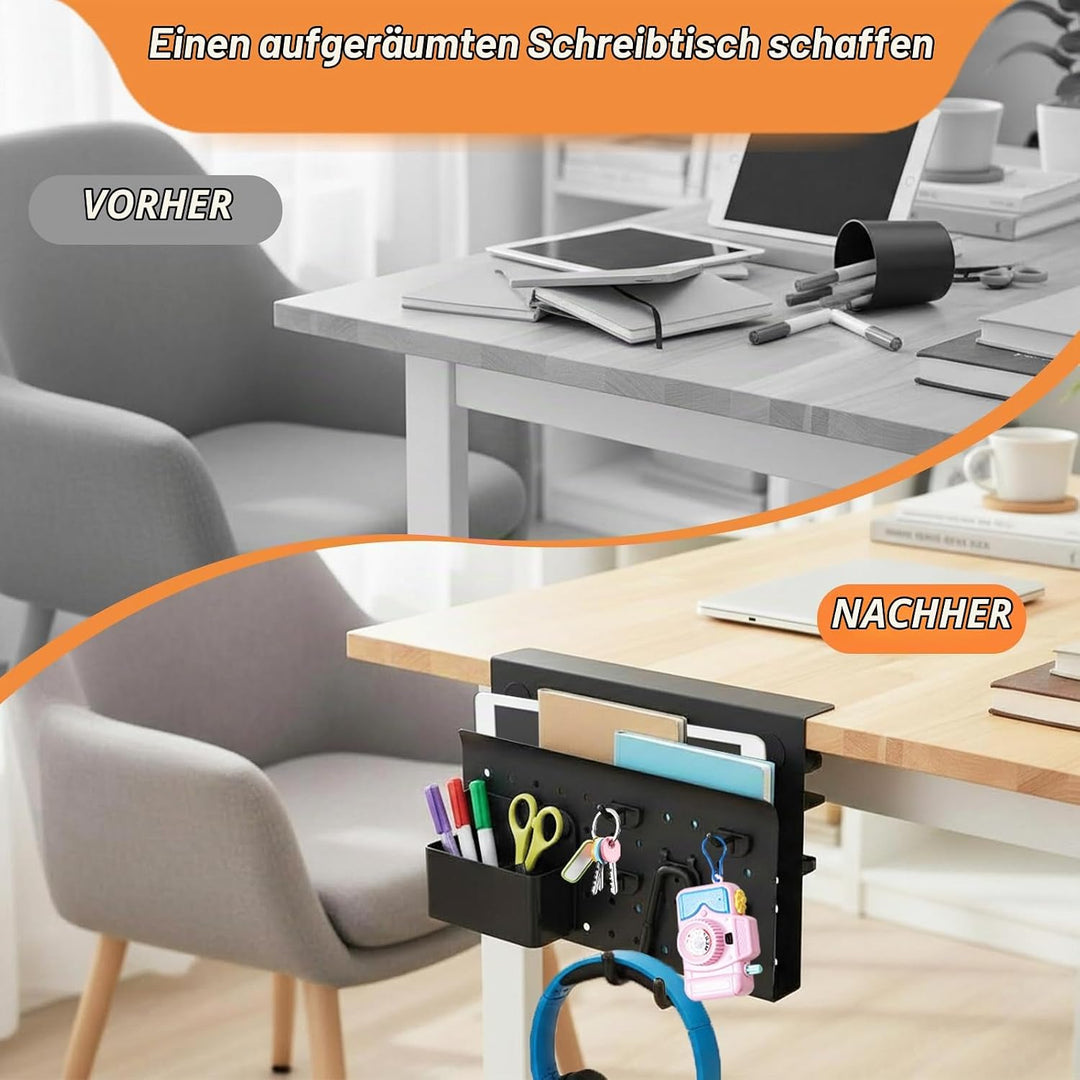 Cyiecw Schreibtisch Seitenaufbewahrung mit Magnetischer Stifthalter und Haken, Kein Bohrer Aufhängba