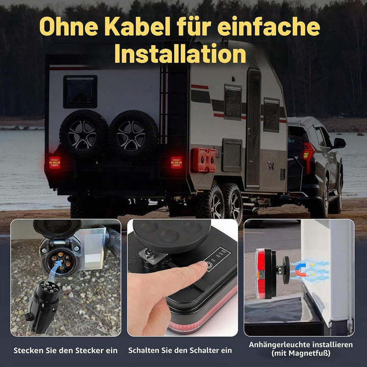 Qiping 2 Pack Kabelloss Anhängerbeleuchtung LED Magnetische Rückleuchten Wireless Magnetfuss Rücklic