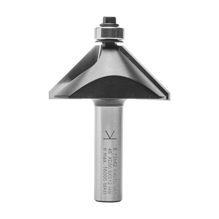 ENT 13842 Fasefräser HW, Schaft (S) 12 mm, Durchmesser (D) 50,8 mm, NL 19 mm, E 45°, SL 40 mm, mit K