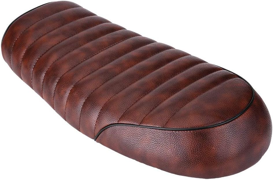 Hlyjoon Motorrad Sitz PU Leder Vintage Cafe Racer Sitz Motorrad Flach Sattelkissen mit Montagehalter