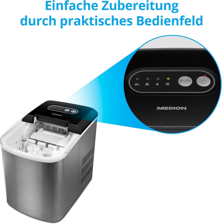 MEDION Eiswürfelmaschine (Eiswürfelbereiter, 2,2 Liter Wassertank, kurze Produktionsdauer 6-12 Minut